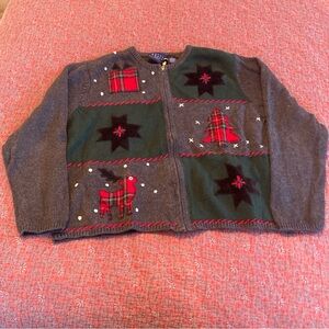 Crazy Horse Women’s XL Appliqué Sweater Full ZipHoliday Grandmacore Cottagecore